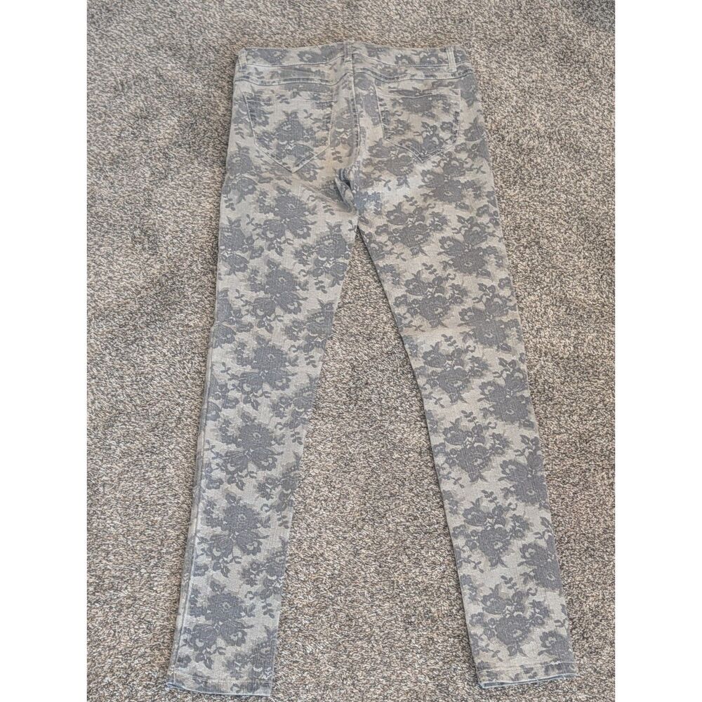 Cello Jeans Grey Floral Lace Print Skinny Jeans Size 7 Y2K Low Rise Coquette